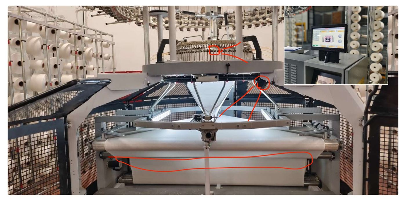 Knit-i cameras and lighting installed on a circular knitting machine